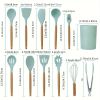 11Pcs Silicone Cooking Utensil Set Heat Resist Wooden Handle Silicone Spatula Turner Ladle Spaghetti Server Tongs