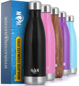 Hydration Nation Double Wall Insulated Water Bottle (Color: MDNGHT-BLK, size: 17oz)