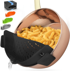 Adjustable Silicone Pot Strainer (Color: BLK)