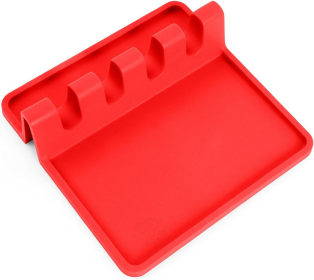 Silicone Utensil Rest with Drip Pad (Color: RD)