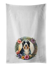 Bearded Collie and Flowers Kitchen Towel Set of 2 (Color: 194030794524)