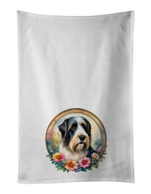 Bearded Collie and Flowers Kitchen Towel Set of 2 (Color: 194030794531)