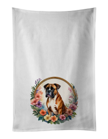 Boxer and Flowers Kitchen Towel Set of 2 (Color: 194030794661)