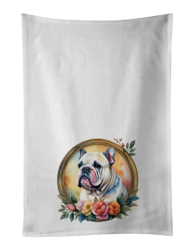 English Bulldog and Flowers Kitchen Towel Set of 2 (Color: 194030794715)