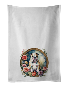 English Bulldog and Flowers Kitchen Towel Set of 2 (Color: 194030794722)