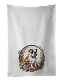 English Bulldog and Flowers Kitchen Towel Set of 2 (Color: 194030794739)