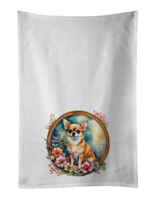 Chihuahua and Flowers Kitchen Towel Set of 2 (Color: 194030794791)