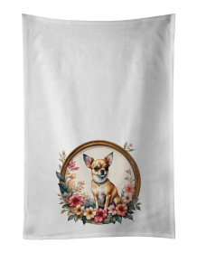 Chihuahua and Flowers Kitchen Towel Set of 2 (Color: 194030794814)