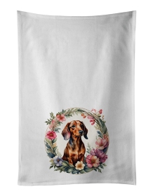 Dachshund and Flowers Kitchen Towel Set of 2 (Color: 194030794906)