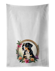 Entlebucher Mountain Dog and Flowers Kitchen Towel Set of 2 (Color: 194030794982)