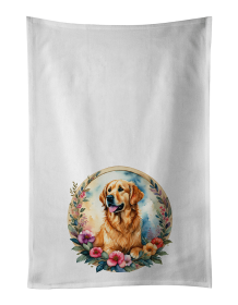 Golden Retriever and Flowers Kitchen Towel Set of 2 (Color: 194030795101)