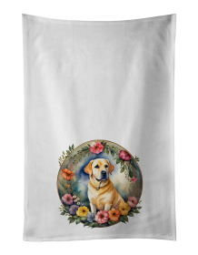 Yellow Labrador Retriever and Flowers Kitchen Towel Set of 2 (Color: 194030795293)