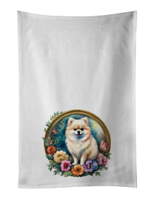 Pomeranian and Flowers Kitchen Towel Set of 2 (Color: 194030795477)