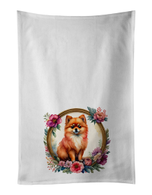 Pomeranian and Flowers Kitchen Towel Set of 2 (Color: 194030795484)