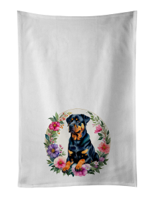 Rottweiler and Flowers Kitchen Towel Set of 2 (Color: 194030795576)