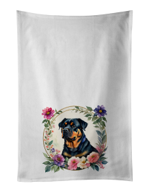 Rottweiler and Flowers Kitchen Towel Set of 2 (Color: 194030795583)