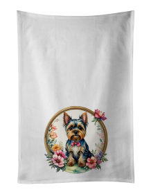 Yorkshire Terrier and Flowers Kitchen Towel Set of 2 (Color: 194030795781)