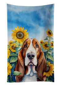 Basset Hound in Sunflowers Kitchen Towel (Color: 198453048271)