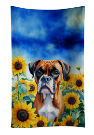 Boxer in Sunflowers Kitchen Towel (Color: 198453048462)