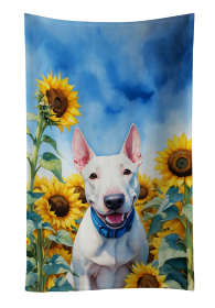 English Bull Terrier in Sunflowers Kitchen Towel (Color: 198453048806)