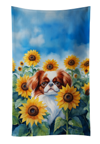 Japanese Chin in Sunflowers Kitchen Towel (Color: 198453049131)