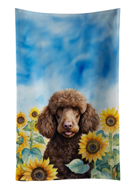 Chocolate Poodle in Sunflowers Kitchen Towel (Color: 198453049490)