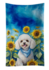 White Poodle in Sunflowers Kitchen Towel (Color: 198453049506)