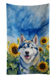 Siberian Husky in Sunflowers Kitchen Towel (Color: 198453049728)