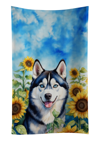 Siberian Husky in Sunflowers Kitchen Towel (Color: 198453049735)