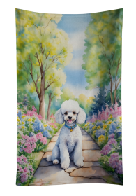 White Poodle Spring Path Kitchen Towel (Color: 198453406156)