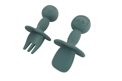 Mini Fork + Spoon Silicone Utensil Set (Color: Blue - Mini)