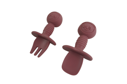 Mini Fork + Spoon Silicone Utensil Set (Color: Pink - Mini)