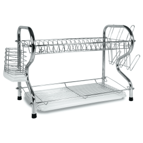 Better Chef 16" 2-Level Chrome-Plated R-Shaped Dish Rack (Color: Silver)