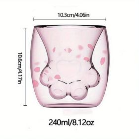 1pc Cat Claw Glass Cup, Creative Insulated Glass Double Layer Coffee Cup High Borosilicate Tea Cup Household Cute Transparent Cat Paw Glass Water Cup (Color: Pink)