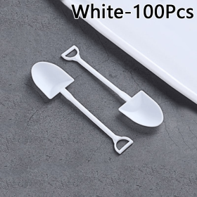 100pcs Disposable Spoon; Plastic Ice Cream Cake Cheese Dessert Spoon; Pudding Shovel Yogurt Spoon (Color: White)