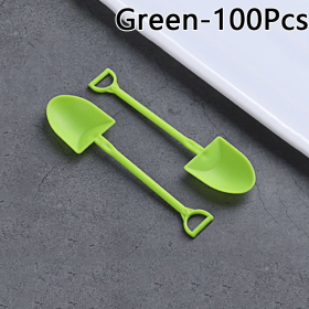 100pcs Disposable Spoon; Plastic Ice Cream Cake Cheese Dessert Spoon; Pudding Shovel Yogurt Spoon (Color: Green)