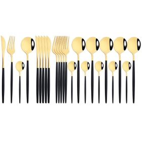 Commercial & Household 24Pcs Dinnerware Set Stainless Steel Flatware Tableware (Color: Black & Gold)