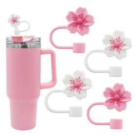 3pcs Cherry Blossom Silicone Straw Cover Cap for Stanley Cup, 10mm 0.4in Straw Tips Lids (Color: Pink*2+White*2)