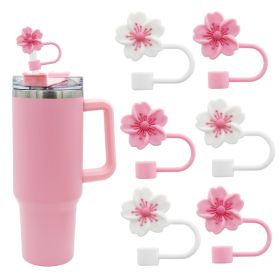 3pcs Cherry Blossom Silicone Straw Cover Cap for Stanley Cup, 10mm 0.4in Straw Tips Lids (Color: Pink*3+White*3)